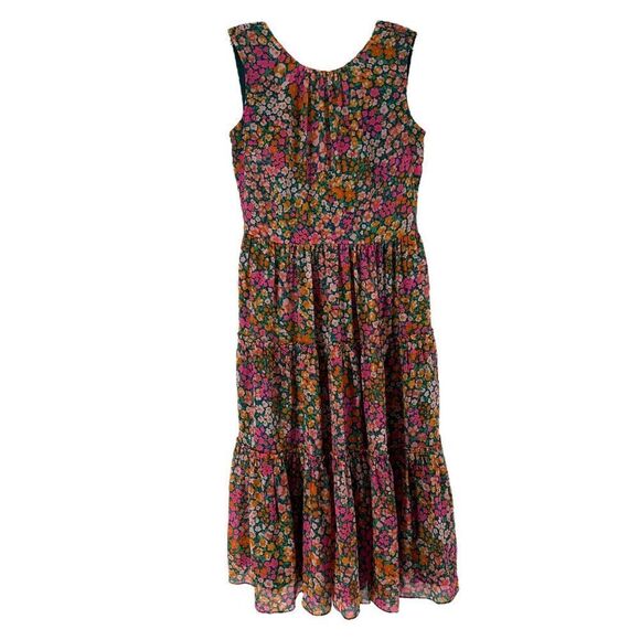 J Crew Tiered Midi Dress Micro Meadow Colorful Floral Size XXS Sleeveless Preppy - Picture 1 of 8